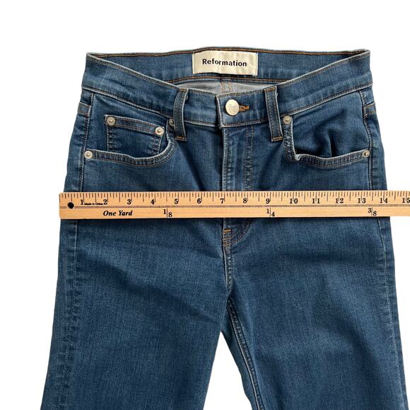 Reformation Flare Leg High Rise Cropped PJ Jeans in True Blue Wash Women Size 26 - Picture 11 of 16